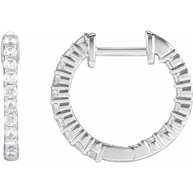 14K Yellow Or White Or Rose Gold Si1-Si2, Gh Hinged Polished Lab-Grown Diamond Inside-Outside Hoop Earrings