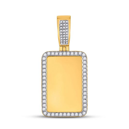 10K Yellow Gold Mens Round Diamond Dog Tag Picture Memory Pendant 3/4 Cttw, Length: 1.57 In, Width: 0.75 In