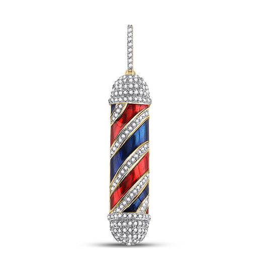 10K Yellow Gold Mens Round Diamond Barber Pole Charm Pendant 3/8 Cttw, Length: 1.8 In, Width: 0.35 In
