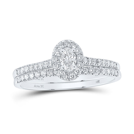14K White Gold Oval Diamond Bridal Wedding Ring Band Set 3/4 Cttw, Womens Size: 5-10