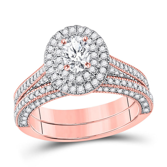 14K Rose Gold Oval Diamond Bridal Wedding Ring Band Set 1-5/8 Cttw, Womens Size: 5-10