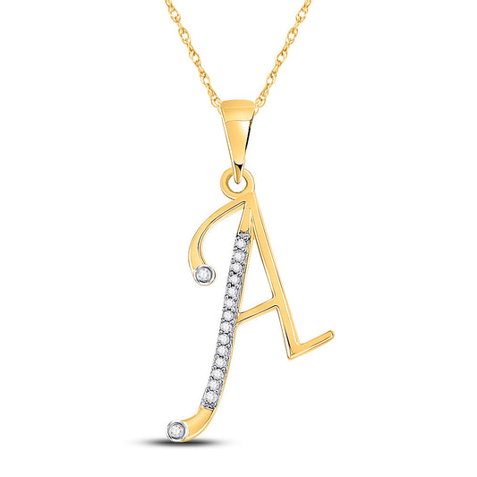 10K Yellow Gold Womens Round Diamond Initial Letter Pendant