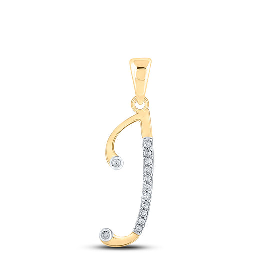 10K Yellow Gold Womens Round Diamond Initial Letter Pendant