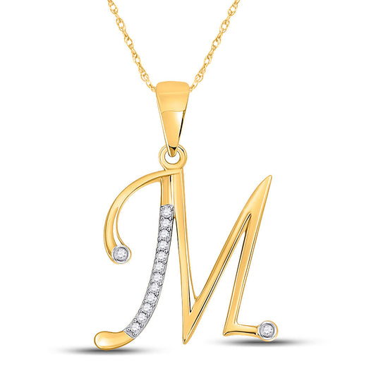 10K Yellow Gold Womens Round Diamond Initial Letter Pendant