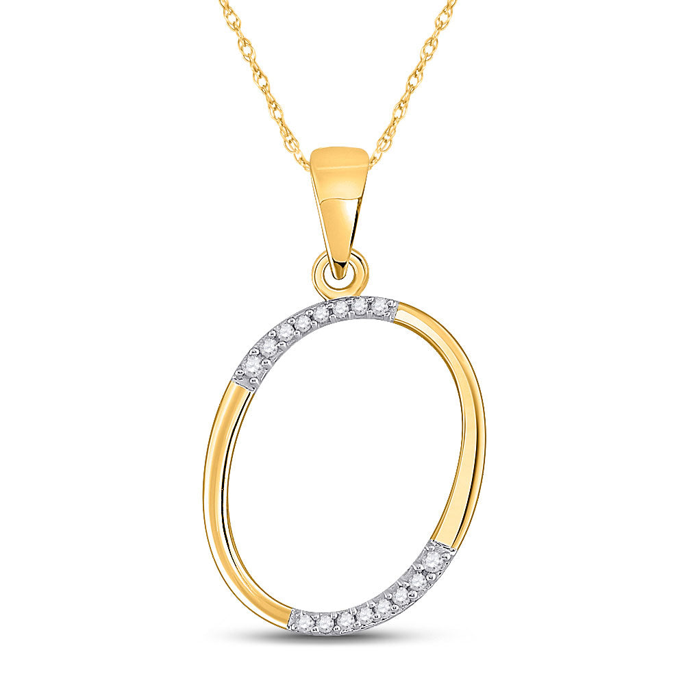 10K Yellow Gold Womens Round Diamond Initial Letter Pendant