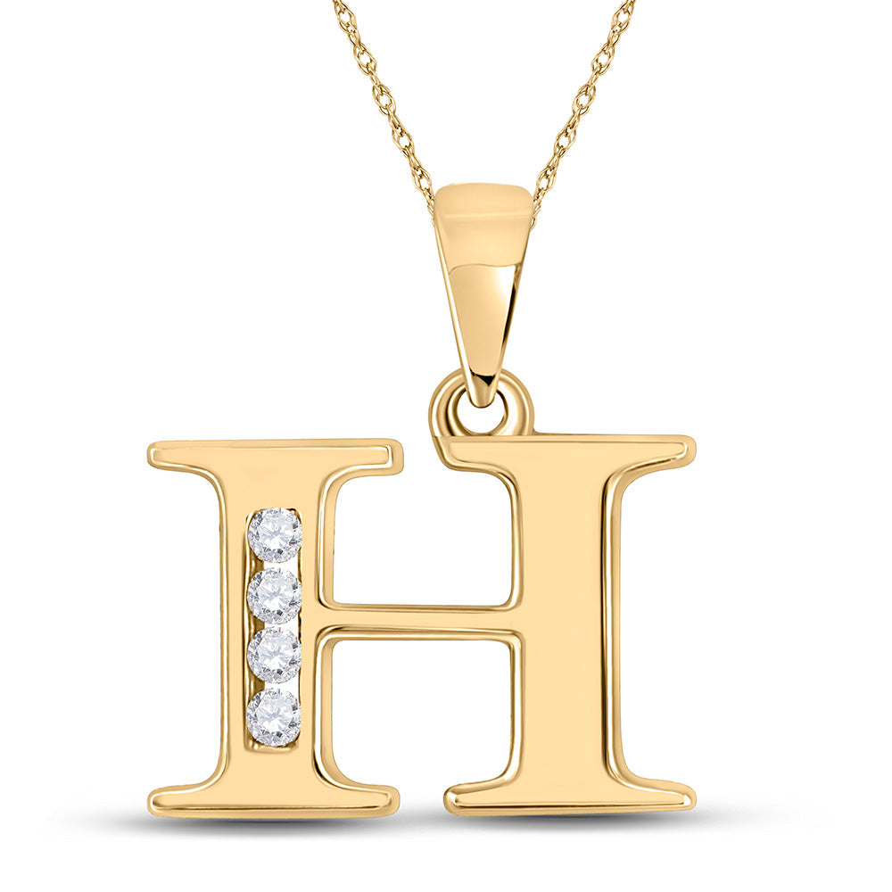 10K Yellow Gold Womens Round Diamond Initial Letter Pendant