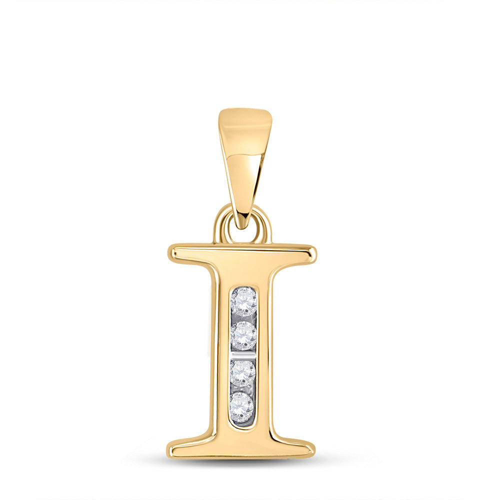 10K Yellow Gold Womens Round Diamond Initial Letter Pendant