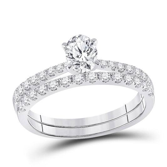 14K White Gold Oval Diamond Bridal Wedding Ring Band Set 1 Cttw, Womens Size: 5-10