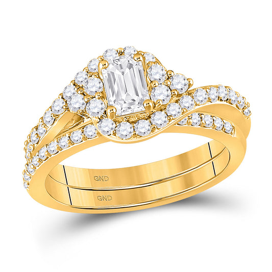14K Yellow Gold Emerald Diamond Bridal Wedding Ring Band Set 1-1/4 Cttw, Womens Size: 5-10