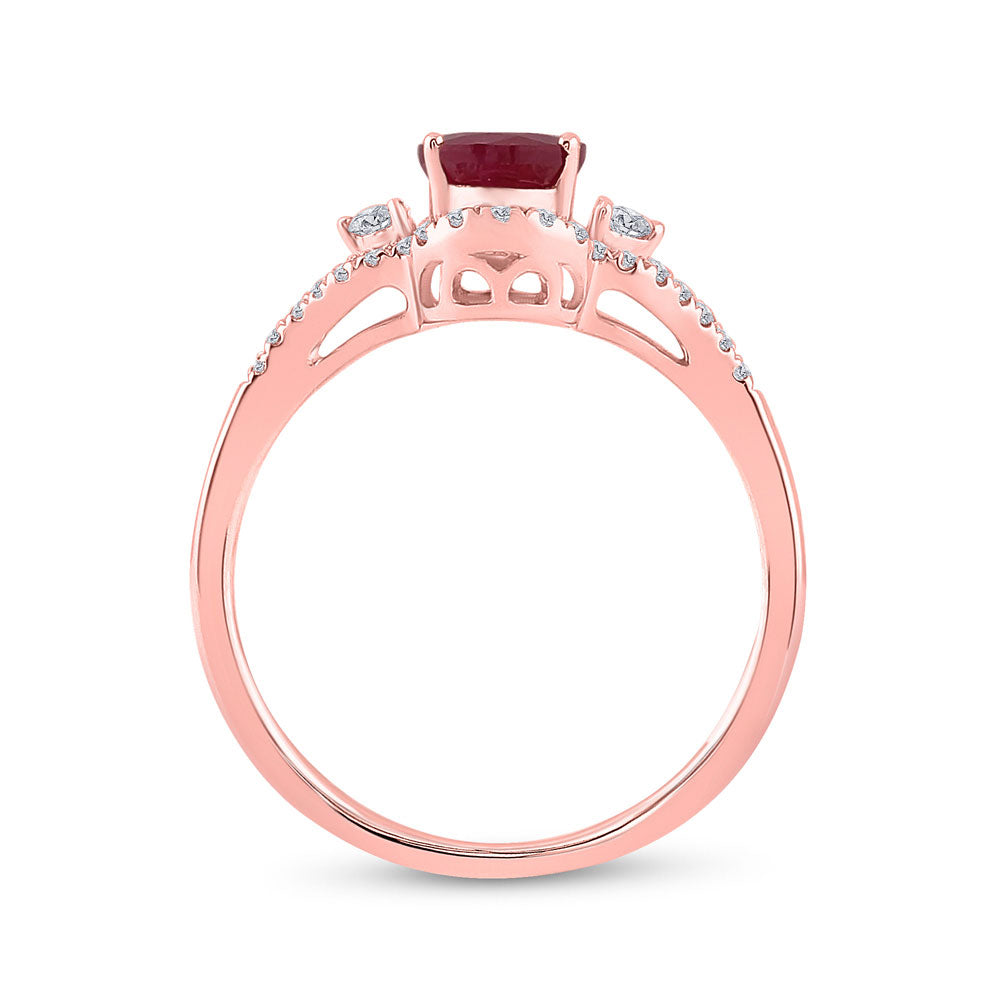 14K Rose Gold Womens Oval Ruby Solitaire Diamond Ring 1-5/8 Cttw, Womens Size: 5-10