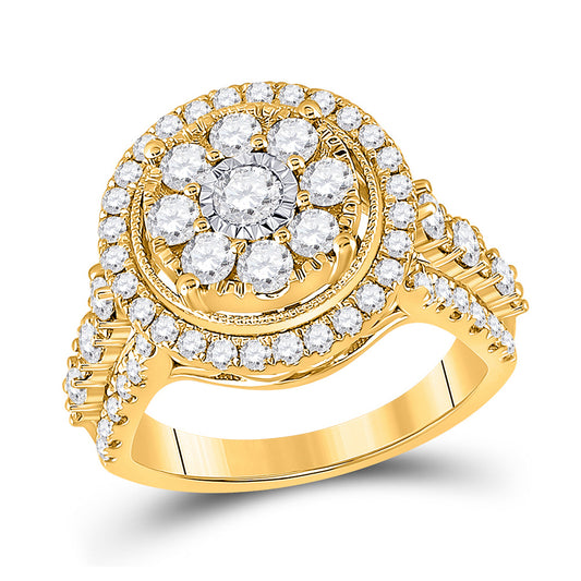 14K Yellow Gold Womens Round Diamond Cluster Ring 1-3/4 Cttw, Womens Size: 5-10