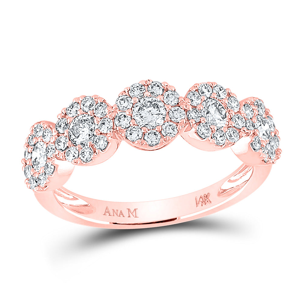 14K Rose Gold Womens Round Diamond Circle 5-stone Ring 1 Cttw, Womens Size: 5-10