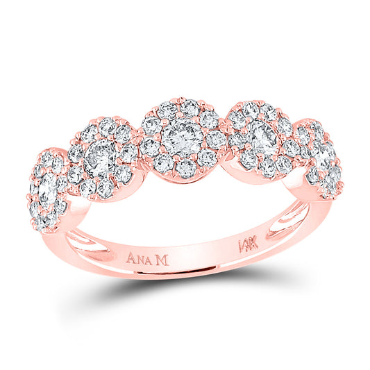 14K Rose Gold Womens Round Diamond Circle 5-stone Ring 1 Cttw, Womens Size: 5-10