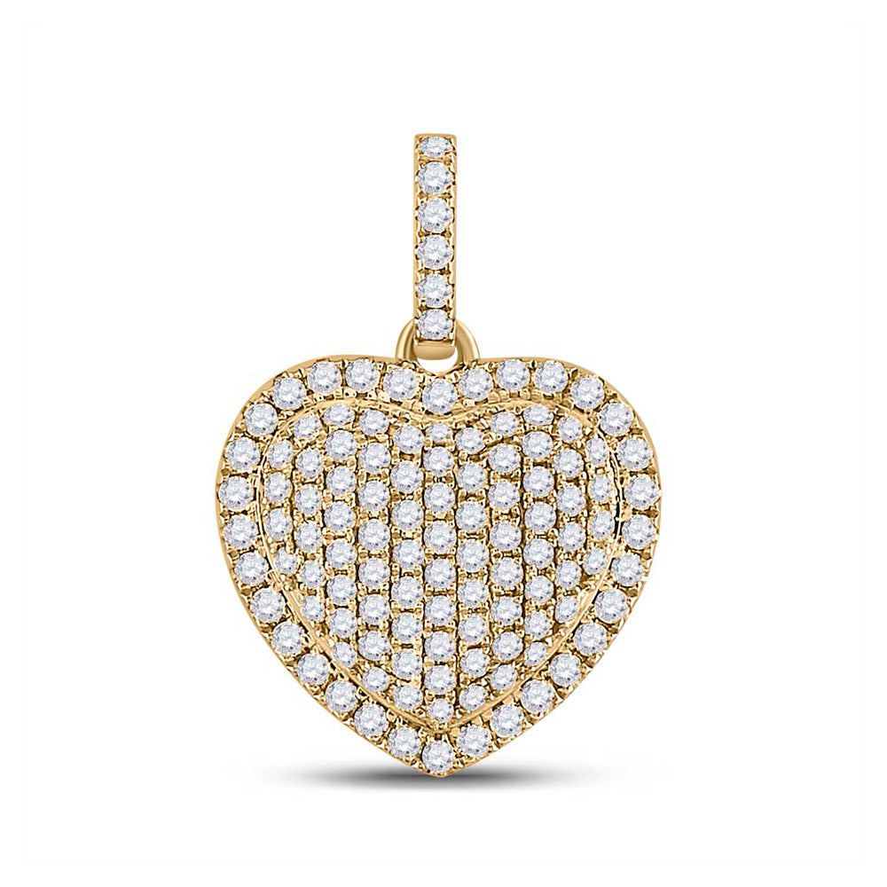 14K Yellow Gold Womens Round Diamond Heart Pendant 1 Cttw