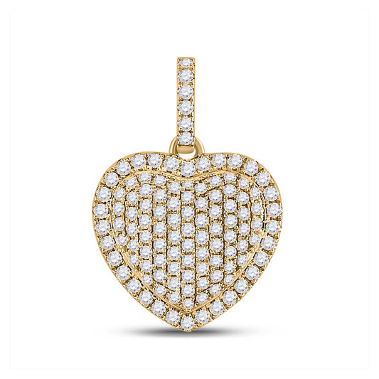 14K Yellow Gold Womens Round Diamond Heart Pendant 1 Cttw