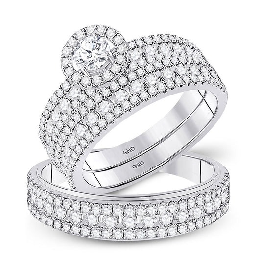 14K White Gold His Hers Round Diamond Solitaire Matching Wedding Set 2 Cttw, Womens Size: 5-10, Mens Size: 7-13