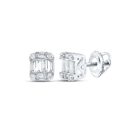 14K White Gold Womens Baguette Diamond Fashion Cluster Earrings 1/4 Cttw