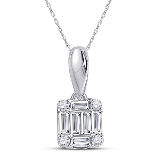 14K White Gold Womens Baguette Diamond Fashion Cluster Pendant 1/8 Cttw