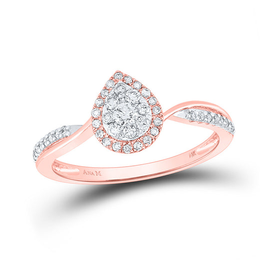 14K Rose Gold Womens Round Diamond Teardrop Cluster Ring 1/3 Cttw, Womens Size: 5-10