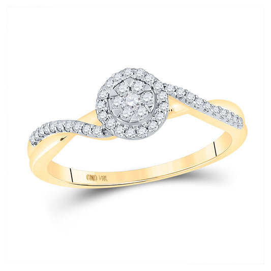 14K Yellow Gold Womens Round Diamond Twist Cluster Ring 1/5 Cttw, Womens Size: 5-10