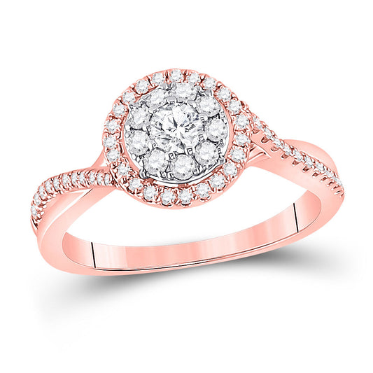 14K Rose Gold Womens Round Diamond Halo Solitaire Ring 1/2 Cttw, Womens Size: 5-10