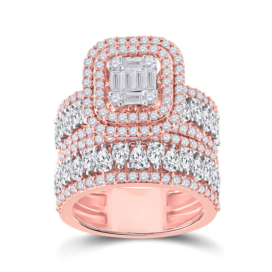 14K Rose Gold Baguette Diamond Square Bridal Wedding Ring Band Set 3-1/2 Cttw, Womens Size: 5-10