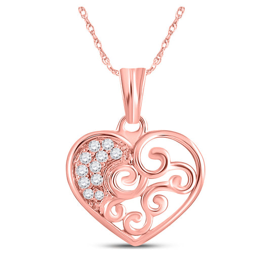 10K Rose Gold Womens Round Diamond Heart Pendant 1/12 Cttw