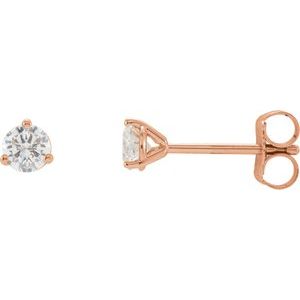 14K Rose Gold Round 3.4Mm Si2-Si3, G-H 1/3 Ctw Natural Diamond 3-Prong Friction Back Stud Earrings
