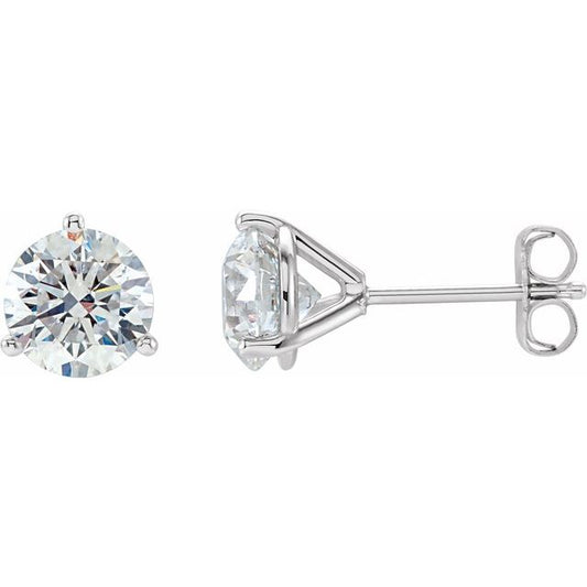 14K Yellow Or White Gold Or Platinum Round Friction 3-Prong Polished Natural Diamond Stud Earrings