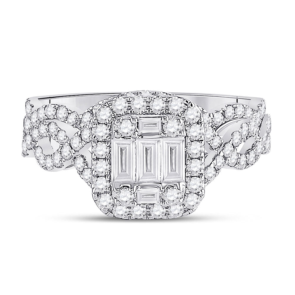 14K White Gold Baguette Diamond Bridal Wedding Ring Band Set 1 Cttw, Womens Size: 5-10