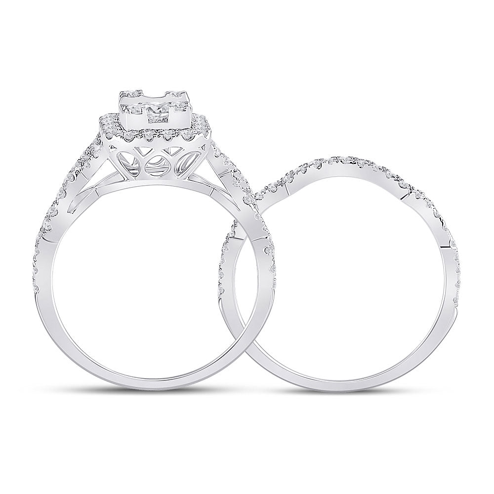 14K White Gold Baguette Diamond Bridal Wedding Ring Band Set 1 Cttw, Womens Size: 5-10