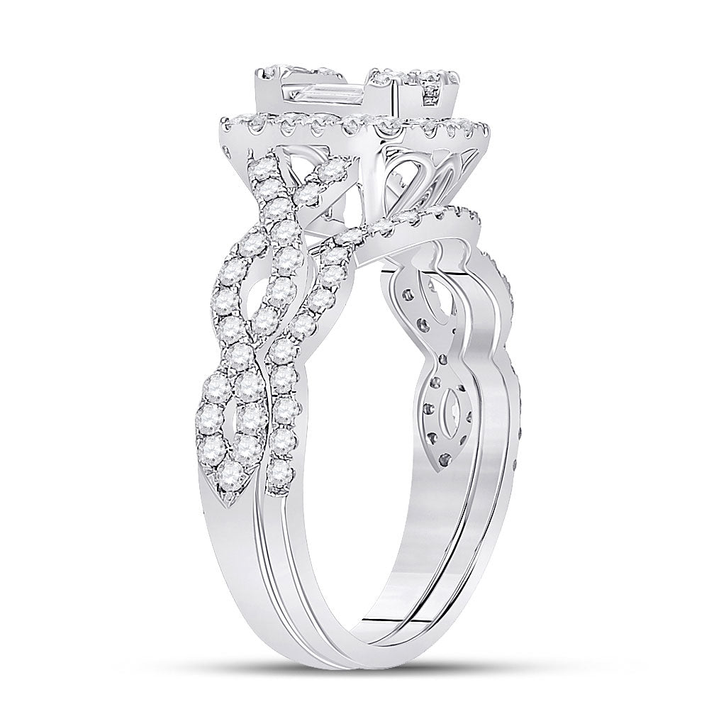 14K White Gold Baguette Diamond Bridal Wedding Ring Band Set 1 Cttw, Womens Size: 5-10