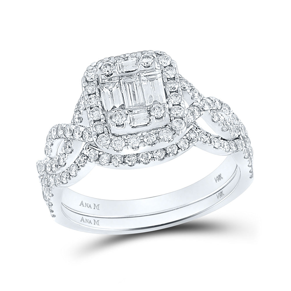 14K White Gold Baguette Diamond Bridal Wedding Ring Band Set 1 Cttw, Womens Size: 5-10