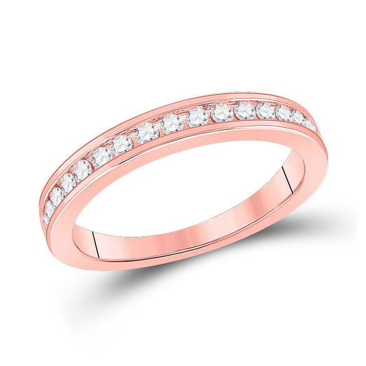 14K Rose Gold Womens Round Diamond Wedding Single Row Band 1/3 Cttw, Womens Size: 5-10