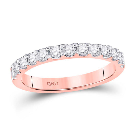 14K Rose Gold Womens Round Diamond Wedding Single Row Band 1/2 Cttw, Womens Size: 5-10