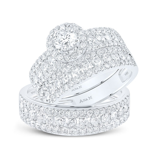 14K White Gold His Hers Round Diamond Solitaire Matching Wedding Set 3 Cttw, Womens Size: 5-10, Mens Size: 7-13