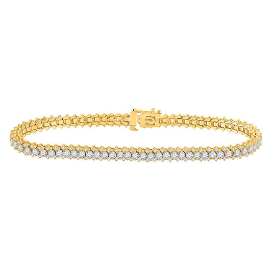14K Yellow Gold Womens Round Diamond Single Row Tennis Bracelet 5 Cttw