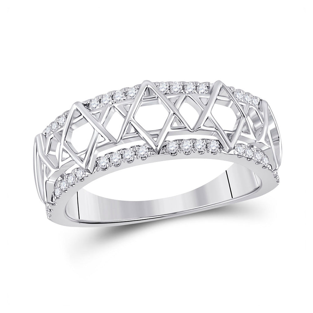 10K White Gold Womens Round Diamond Magen David Star Ring 1/5 Cttw, Womens Size: 5-10