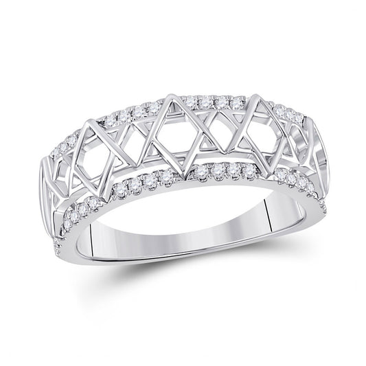 10K White Gold Womens Round Diamond Magen David Star Ring 1/5 Cttw, Womens Size: 5-10