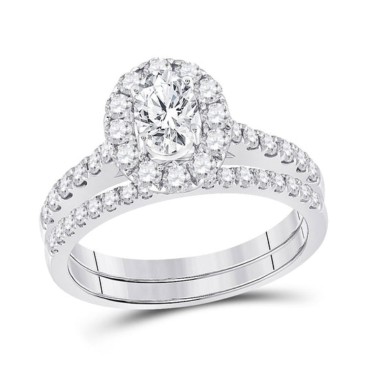 14K White Gold Oval Diamond Bridal Wedding Ring Band Set 1-3/8 Cttw, Womens Size: 5-10