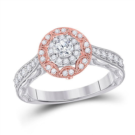 14K Two-tone Gold Round Diamond Halo Bridal Wedding Engagement Ring 3/4 Cttw, Womens Size: 5-10
