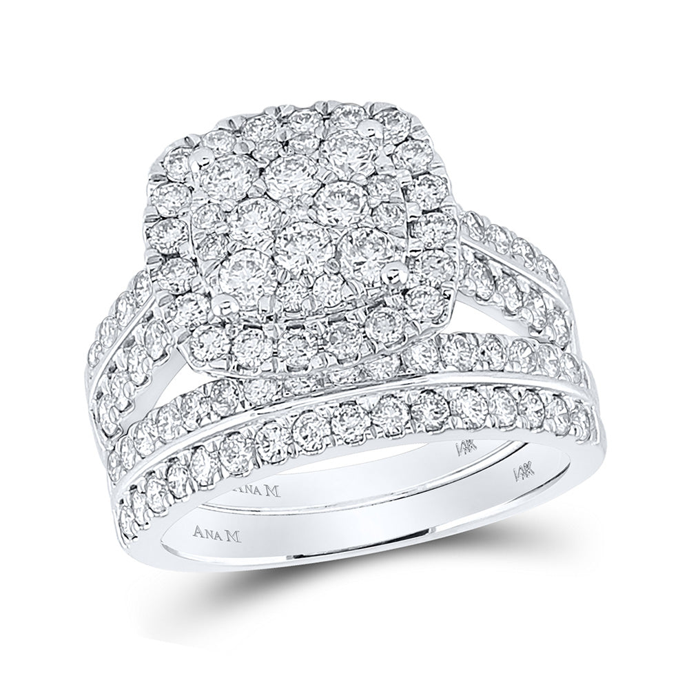 14K White Gold Round Diamond Bridal Wedding Ring Band Set 2 Cttw, Womens Size: 5-10