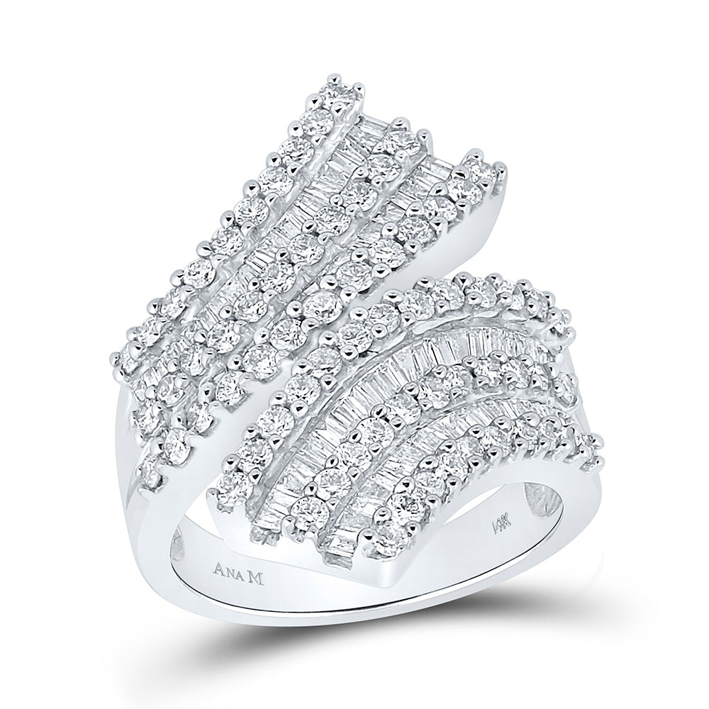 14K White Gold Womens Round Diamond Bypass Cocktail Ring 2 Cttw, Womens Size: 5-10