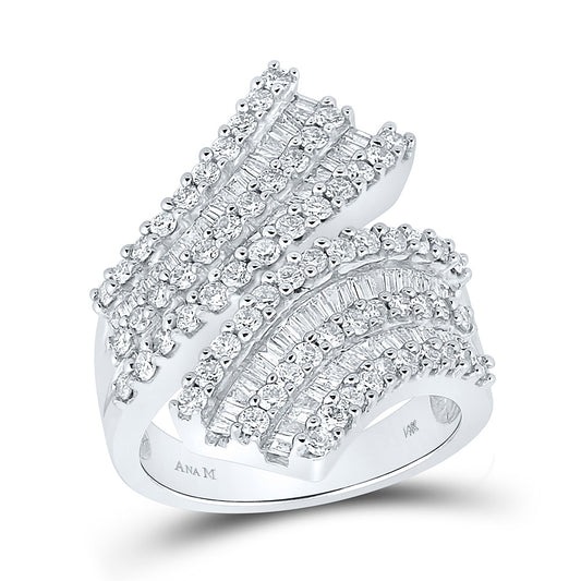 14K White Gold Womens Round Diamond Bypass Cocktail Ring 2 Cttw, Womens Size: 5-10