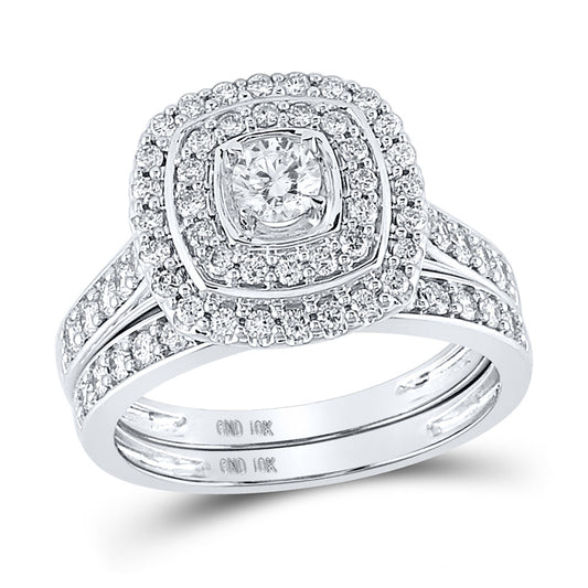 10K White Gold Round Diamond Bridal Wedding Ring Band Set 1 Cttw, Womens Size: 5-10