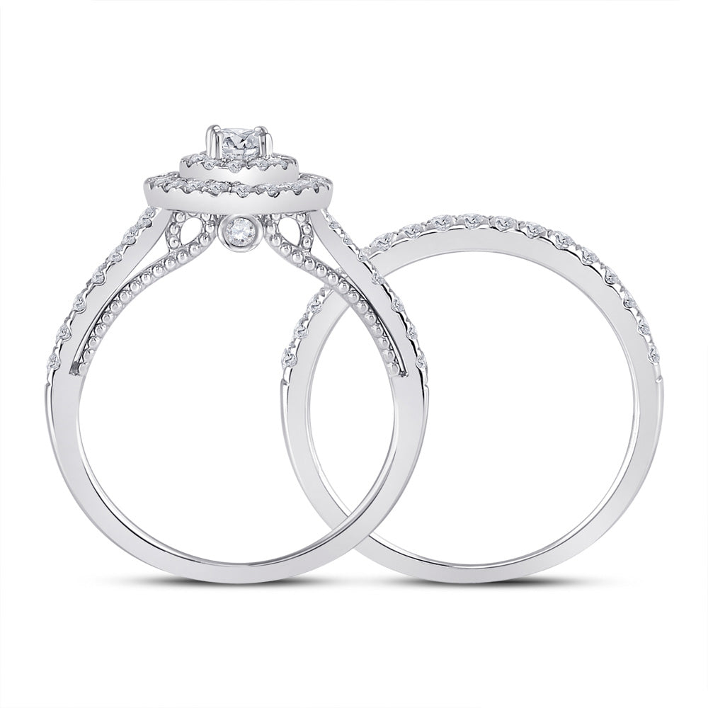 10K White Gold Round Diamond Bridal Wedding Ring Band Set 1 Cttw, Womens Size: 5-10