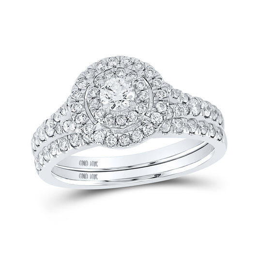 10K White Gold Round Diamond Bridal Wedding Ring Band Set 1 Cttw, Womens Size: 5-10
