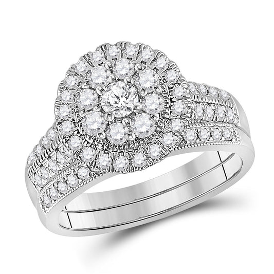 10K White Gold Round Diamond Bridal Wedding Ring Band Set 1 Cttw, Womens Size: 5-10