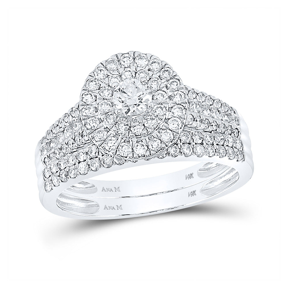 14K White Gold Round Diamond Bridal Wedding Ring Band Set 1 Cttw, Womens Size: 5-10