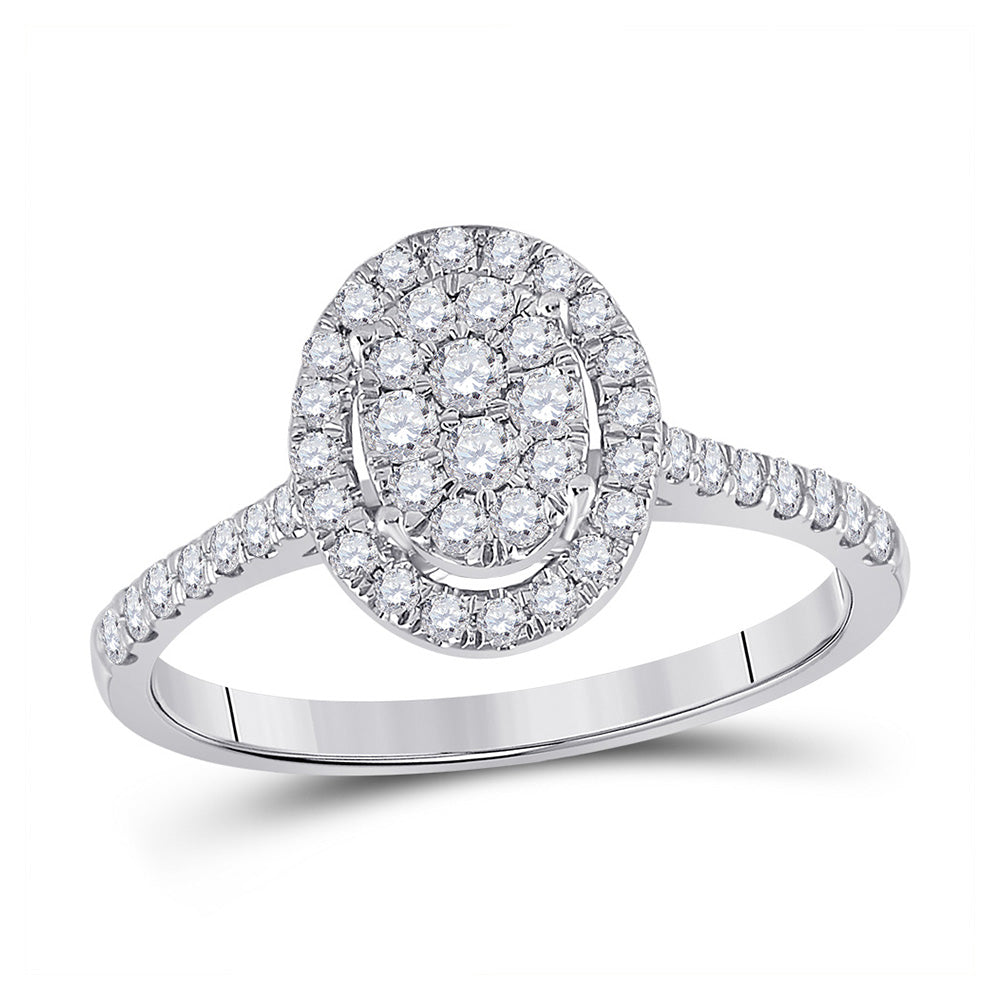 10K White Gold Round Diamond Oval Bridal Wedding Engagement Ring 1/2 Cttw, Womens Size: 5-10